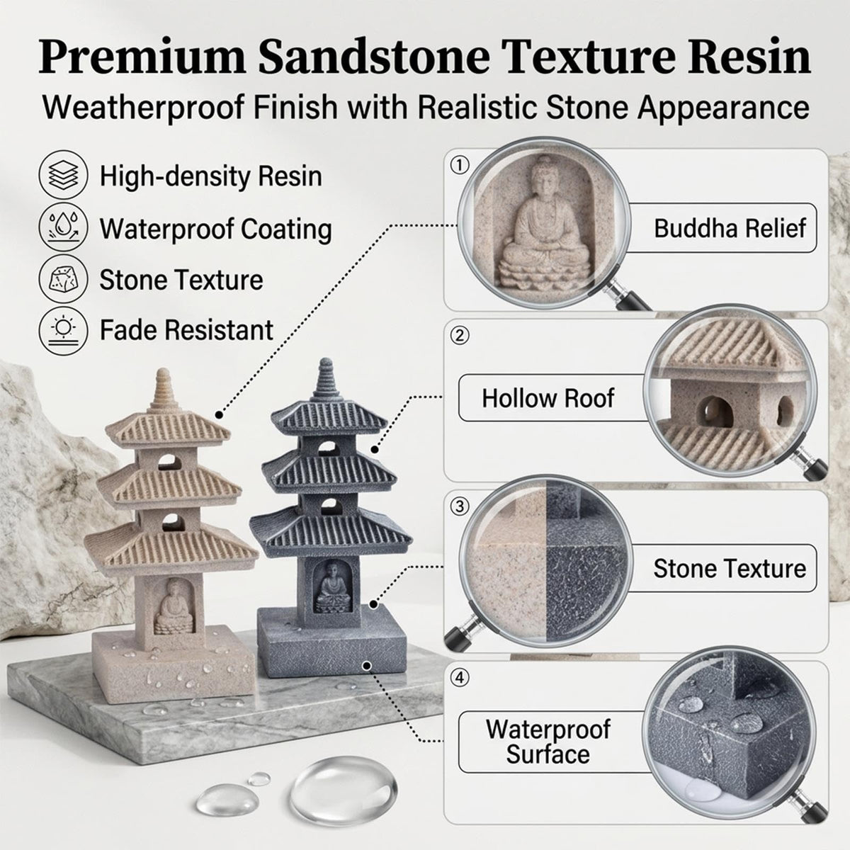 Asian Solar Zen Pagoda Garden Statue, Lawn Ornaments Indoor Outdoor Decor