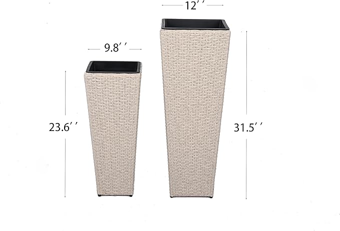 Christopher Knight Home Jorine Patio Wicker Planters Set of 2, Rattan Garden Urn, Iron Frame Flower Pots, Woven Wicker Garden Pot, 2 Plant Urns with Drainage Hole for Backyard Hall Balcony, Beige