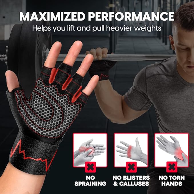 MhIL Workout Gloves for Men – Comfortable Gym Gloves for Men with Enhanced Grip for Safety and Hand Protection – Weight Lifting Protection with Wrist Wraps Support for Performance Boost and Style