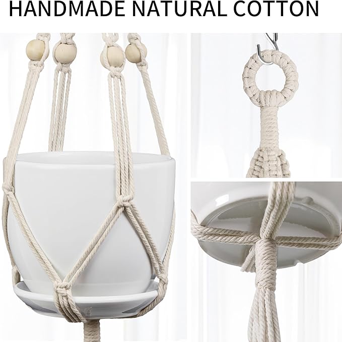 IDEEEPAN Macrame Plant Hanger - Fits 4 to 8 inches Pots for Indoor Outdoor, 49"/72" 2 Sizes Set, Ivory (POTS NOT Included)