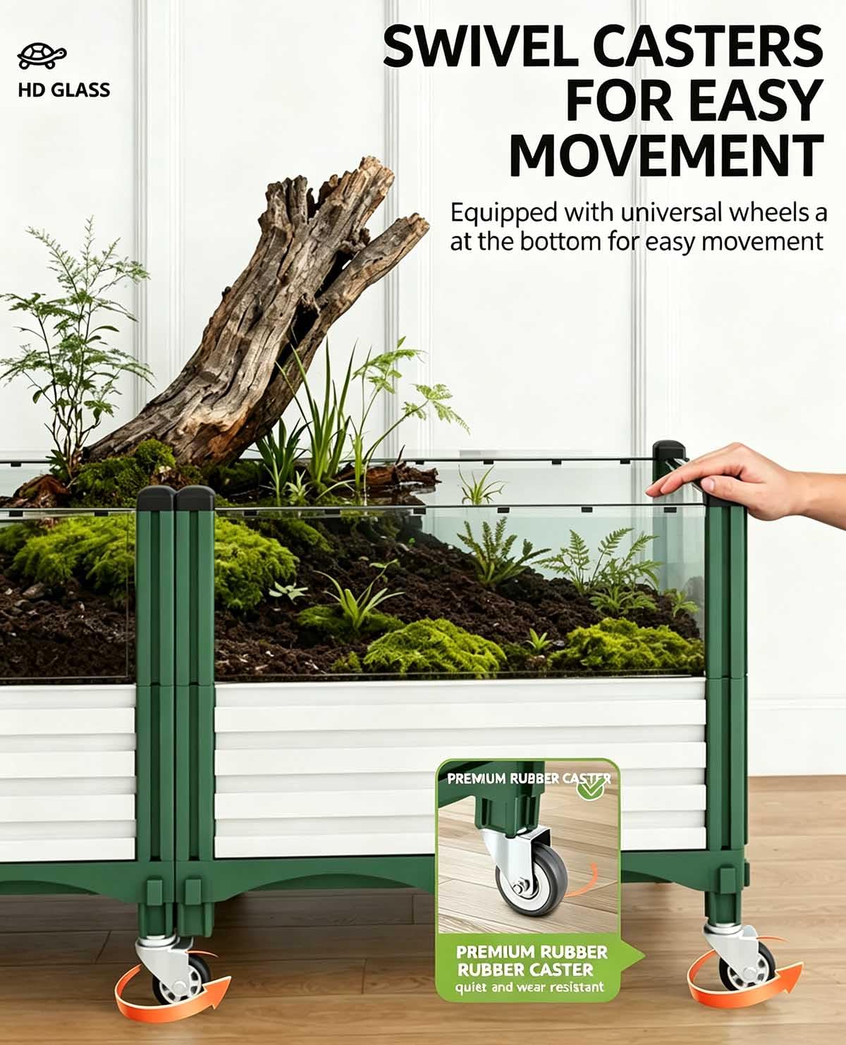 Modular Raised Garden Bed Turtle Enclosure, Large Rolling Reptile Habitat