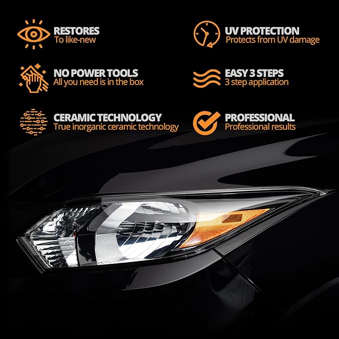 CERAKOTE® Ceramic Headlight Restoration Kit – Guaranteed To Last As Long As You Own Your Vehicle – Brings Headlights Back to Like New Condition - No Power Tools Required - 10 Wipe Kit