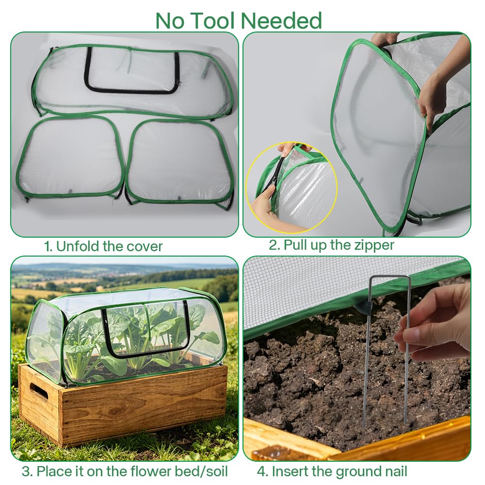 Bochino Raised Garden Bed Cover Mini Greenhouse, Plant Protector with Zipper Doors for Frost, Sunblock Plant Shade Tent for Protecting Vegetables Flowers Seedlings, 43" L x 20" W x 17.5" H