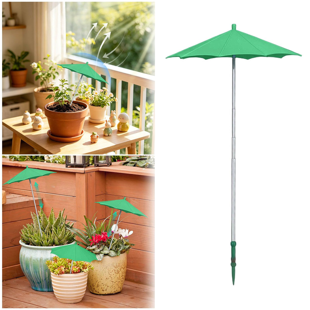 2pcs Mini Umbrella for Potted Plant - 10-23in, Small Plant Umbrellas for Pots, Small Plants Sun Shade Umbrellas for Gardens, Patio & Succulents, Block 70 Sunlight & Stop Leaf Burn Overheating (Green_1)