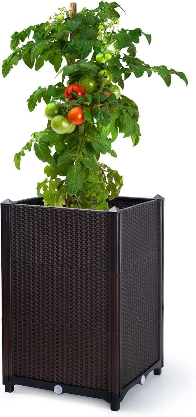D'vine Dev Raised Patio Planter Box - Elevated Planter with Drainage Plug Raised Garden Beds for Growing Flowers, Herbs, Vegetables - Outdoor Standing Gardening Kit, Set of 1, RGB-D-1