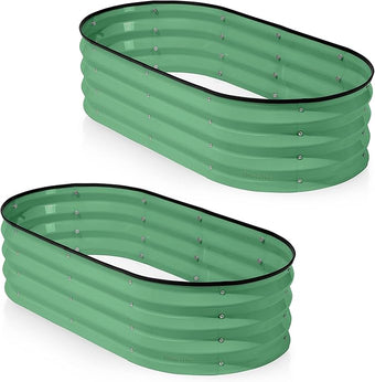 Galvanized Raised Garden Beds Outdoor // 4×2×1 ft (2-Pack) Planter Raised Beds for Gardening, Vegetables, Flowers (Light Green) // Large Metal Garden Box