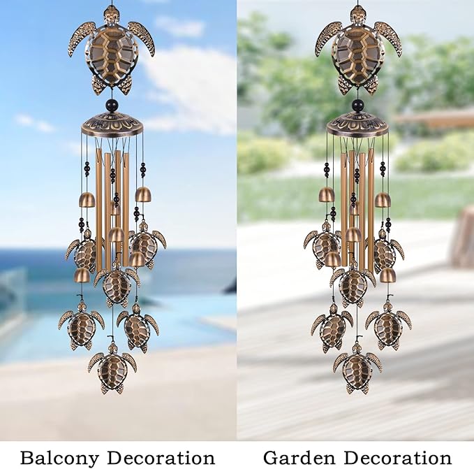Solawindchime Outdoor Sea Turtles Wind Chimes, Bronze Sea Turtle Wind Chimes, Gift Wind Chime, Turtle Wind Bell, Gifts for Women, for Home, Garden, Indoor, Outdoor Decoration, Garden Wind Chime