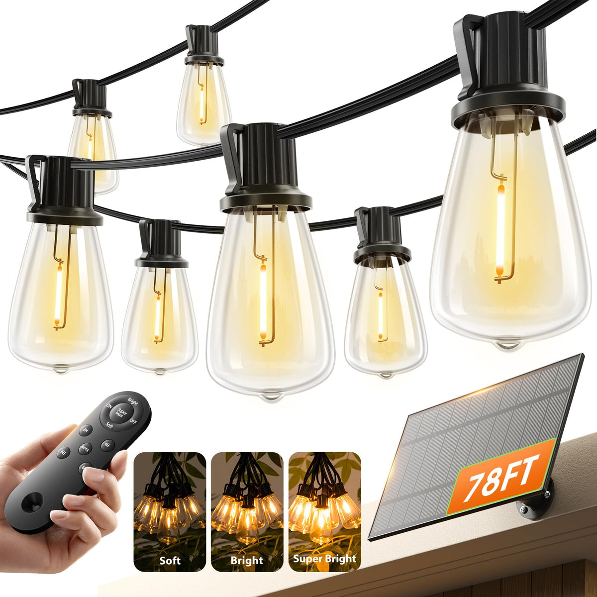KYY 78FT(72+6) Solar String Lights Outdoor with USB Port Remote Control