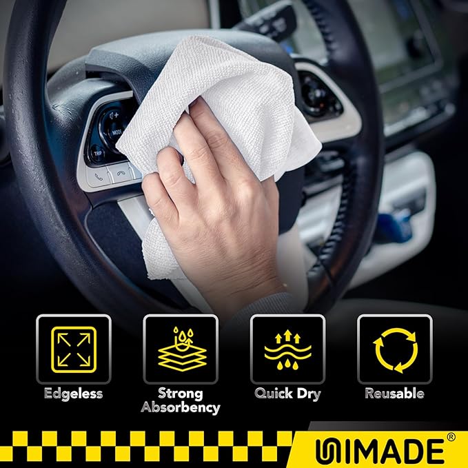 Shop Towels, 100 Pack Commercial Grade Work Rags Microfiber Towels for Cars Cleaning Rags Bulk Detailing Cloth for Automotive Bar Mechanic Restaurant Garage Housekeeping, 11.5"x 11.5", White