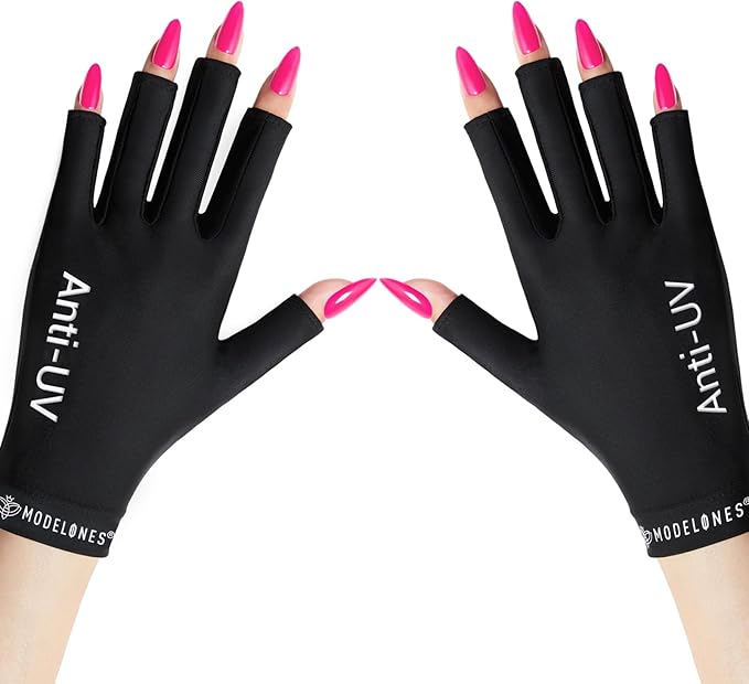 modelones UV Gloves for Gel Manicures, Professional UPF99+ Anti UV Protection Gloves for Gel Nail Lamp (Black)