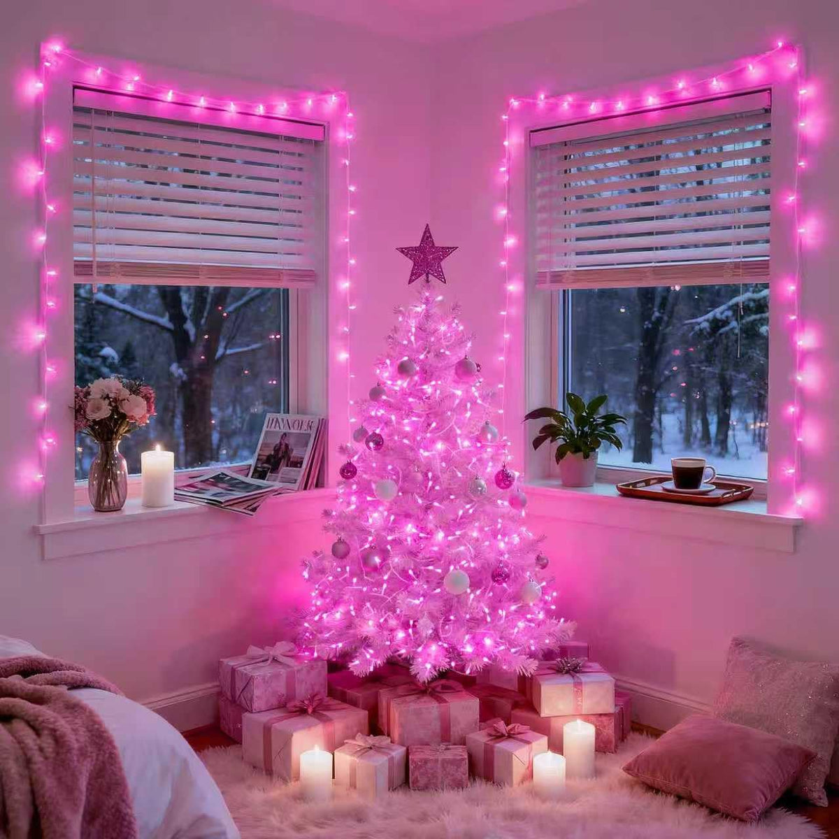 JMEXSUSS 600 LED Pink Christmas String Lights Indoor Outdoor Plug in