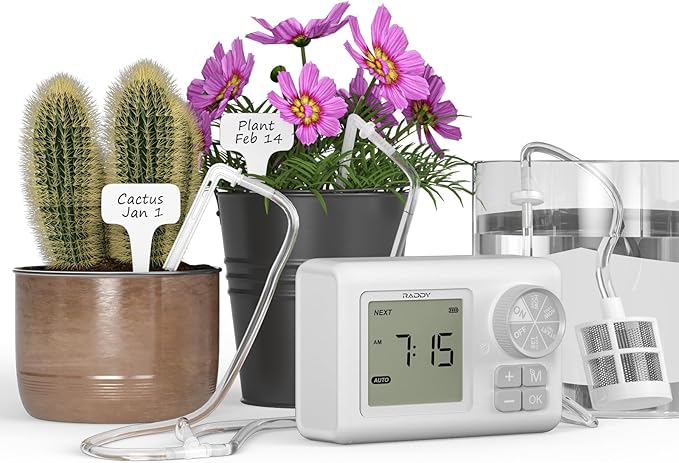 Raddy WS-64 Automatic Plant Waterer Indoor Self Watering System for 15 Potted Plants, Programmable Water Timer with LCD Display, Rain Delay for Balcony Patio, or Greenhouse