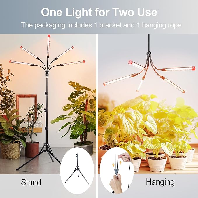 FECiDA Gamechanger! 45W 5Head Tripod Stand Tall Plant Light, 2025 Grow Lights for Indoor Plants with Stand for Bonsai Tree, Big Plants, Full Spectrum Growing Lamp 4,8,12 Hr Timer