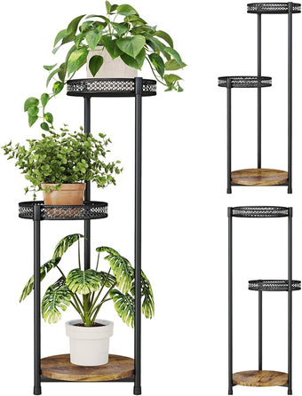 Atpddpey Plant Stand Indoor Outdoor,3 Tier Metal Wood Plant Stand for Multiple Plants,Black Tall Narrow Plants Display Organizer for Corner Living Room Porch Patio Garden Office