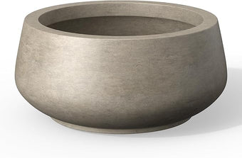 Kante 12.5" Dia Round Concrete Bonsai Planters, Outdoor Indoor Garden Plant Pot with Drainage Hole for Home, Patio, Garden, Weathered Concrete