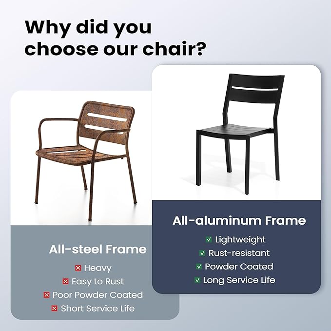 Pellebant Aluminum Stackable Patio Dining Chairs Set of 2, Black Outdoor Dining Chair with Armless, All Weather for Patio, Lawn, Garden
