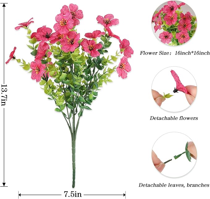 AGIRL 16 Bundles Artificial Flowers for Outdoor,No Fade Fake Plastic Flowers Faux Plants for Hanging Planters Decoration Indoor Outside Garden Porch Window Box Home Wedding