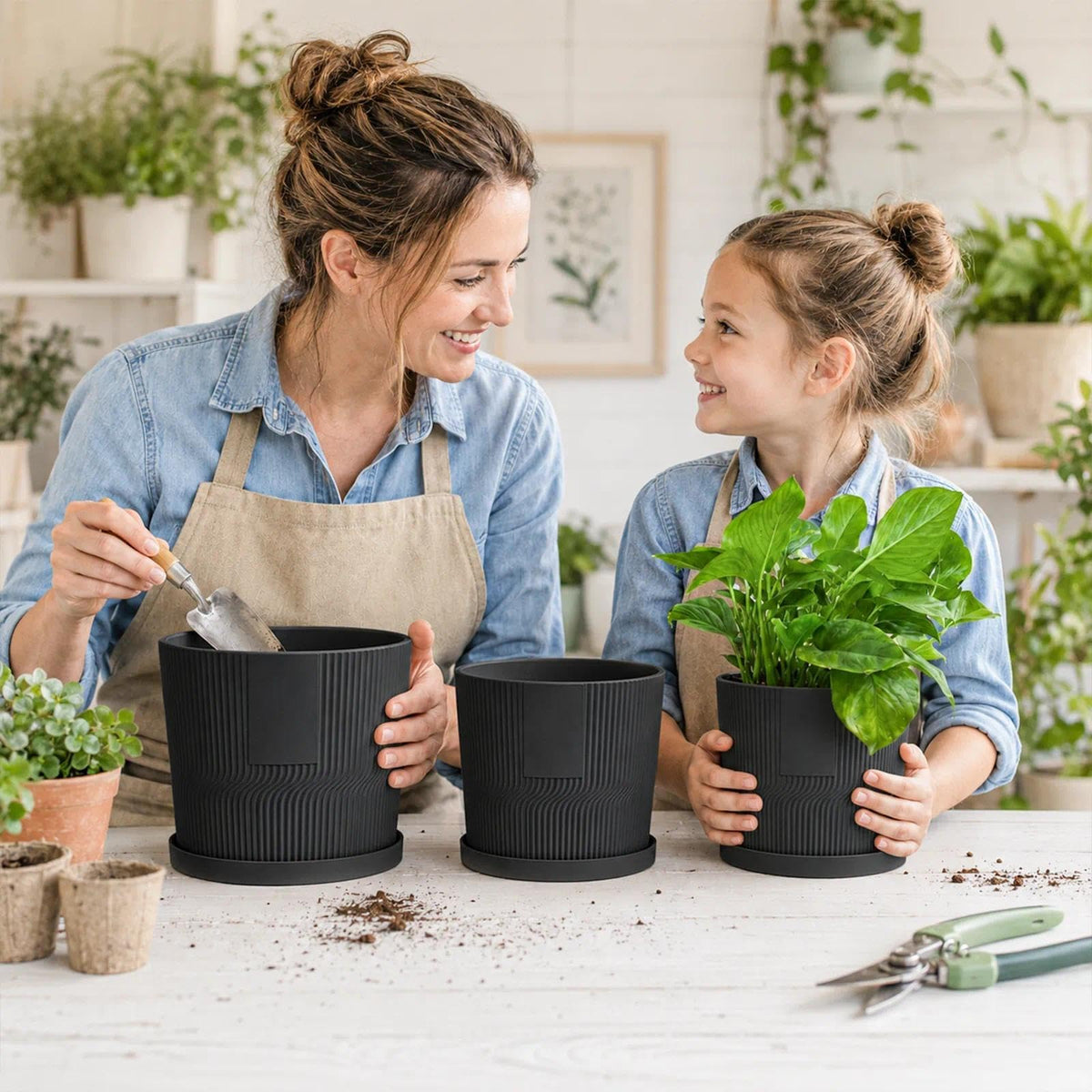 5 Plant Pots Indoor,4.8+5.5+6+6.5+7 In Flower Pots with Saucers & Drainage