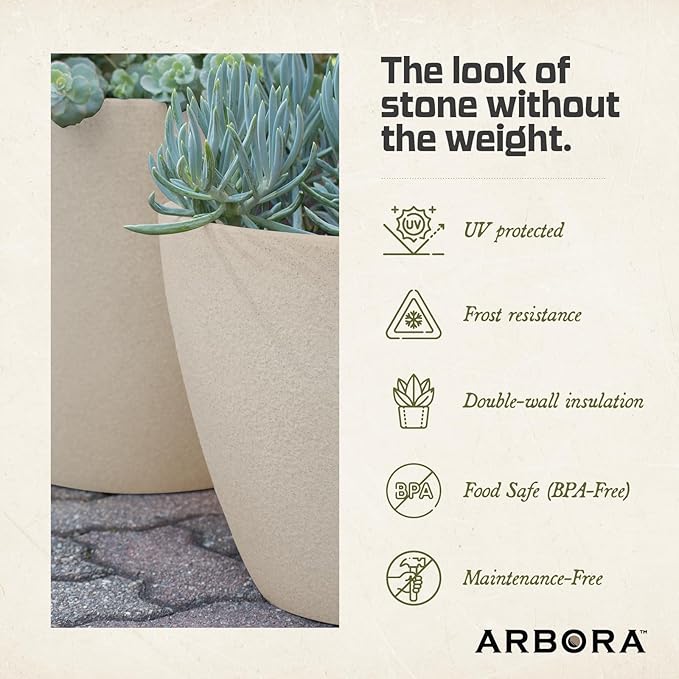 ARBORA 16" Valencia Polyresin Indoor and Outdoor Planter with Classic Cream Finish - Durable, Weatherproof, Lightweight, Large Plant Pot for Patio, Garden, Deck, Entryway