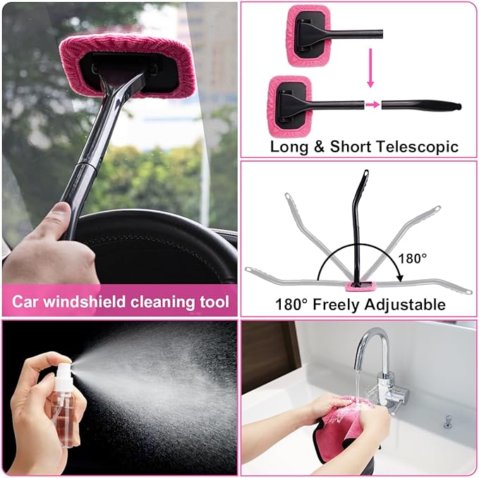 Viewsun Car Vacuum Cordless Rechargeable, 8000PA High Power Handheld Vacuum Cleaner with 17PCS Car Cleaning Kit, Pink Auto Accessories for Women Gift