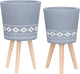 Set of 2 Resin Planters with Stands – Plant Stand Indoor Display, Outdoor Decor – Living Room Or Patio Placement – Mid–Century Style Plant Stand Home Decor – 12" & 10", Gray