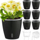 KvyusFlourish Self Watering Pots for Indoor Plants, 6-Pack 5'' Self Watering Planter with Drainage Holes, Small African Violet Pots with Water Indicator, Clear Wick Orchid Pot, Black