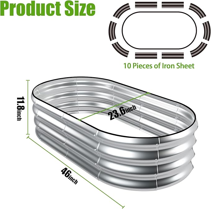 SnugNiture Galvanized Raised Garden Bed, 4x2x1ft Oval Metal Planter Box for Planting Outdoor Plants Vegetables