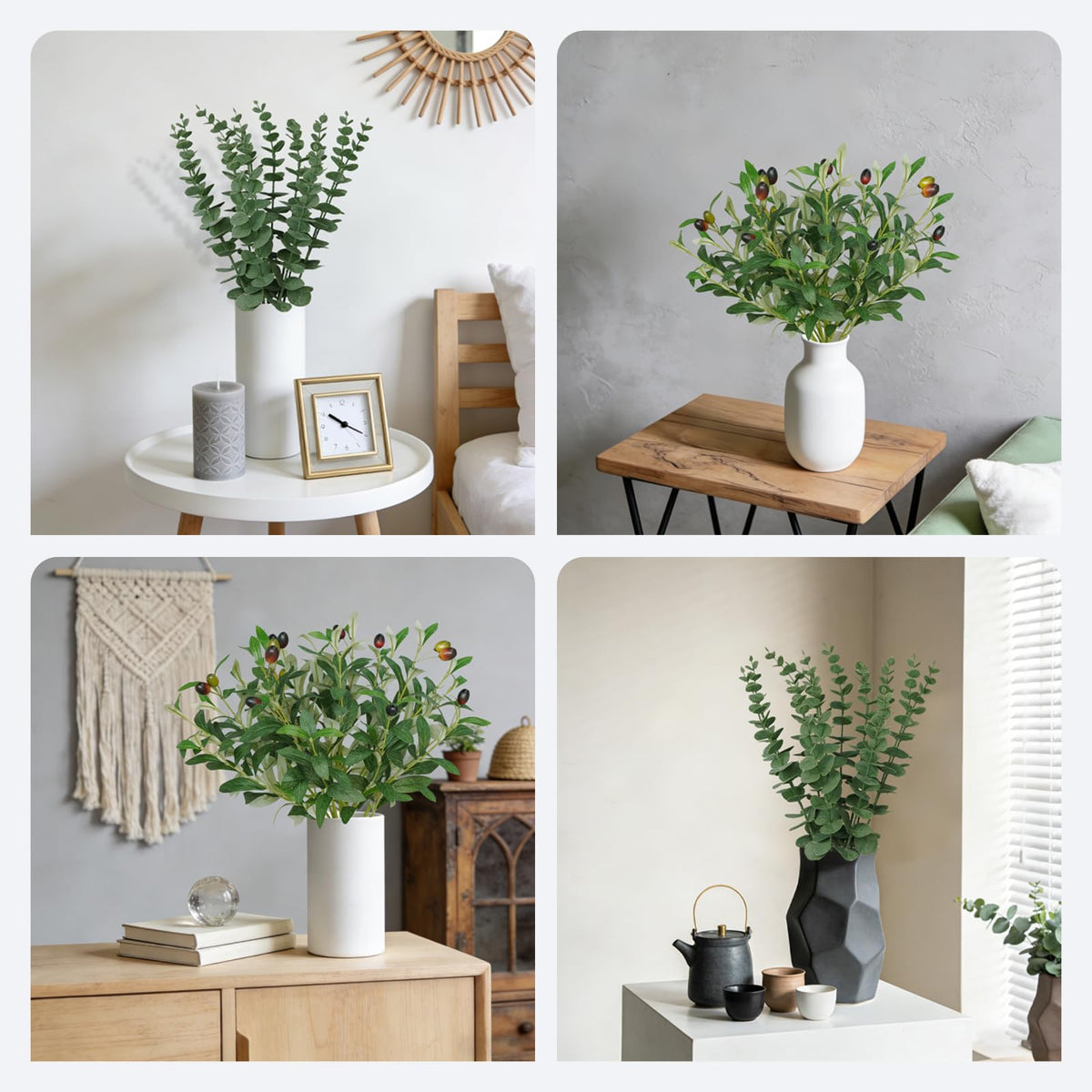 BUZIGUBY 16Pcs Faux Olive Branches&Eucalyptus Branches, 18''Artificial Olive Stems 15''Eucalyptus Stems,Perfect Greenery for Vase,Centerpieces,Spring Decor,Home Decoration for Dining Room&Living Room
