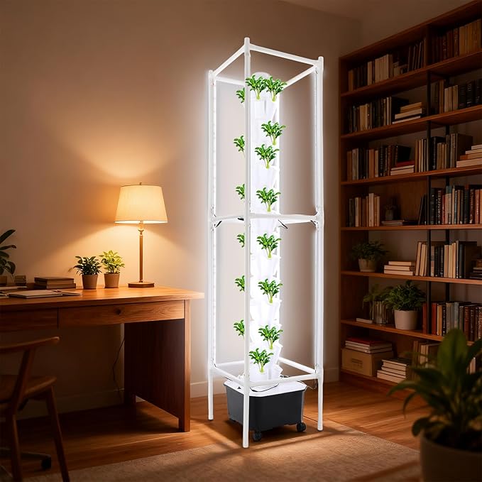 Hydroponic Growing System, 70-Plant Vegetable Planter Tower with Lights and Wheels, Outdoor Indoor Garden Vertical Planter Germination Kit with Water Pump & Intelligent Water Circulation