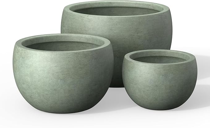 Kante 19.9",15.7",11.8" Dia Round Concrete Planter Set of 3, Outdoor/Indoor Large Bowl Plant Pots with Drainage Hole and Rubber Plug for Garden Patio Balcony Home, Mint Green