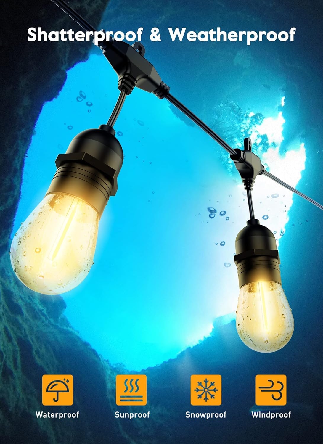 Outdoor String Lights, 157FT 50 Bulbs Shatterproof Patio Lights with Remote