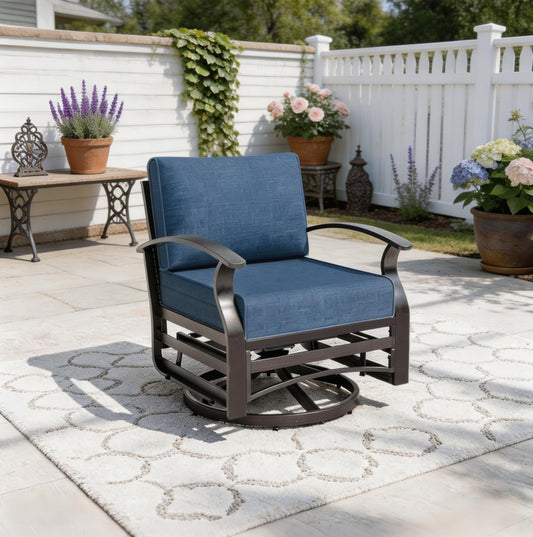 RTDTD 1 Piece Aluminum Swivel Rocking Chair Set, Outdoor Patio Swivel Gliders Chair with 5.1" Thick Seat Cushions, Conversation Furniture Set Suitable for Patio, Lawn, Outdoor, Back Garden(Dark Blue)