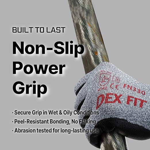 DEX FIT Nitrile Work Gloves FN330, 3D-Comfort Stretchy Fit, Firm Grip, Thin & Lightweight, Touch-Screen Compatible, Durable, Breathable & Cool, Machine Washable; Grey M (8) 12 Pairs