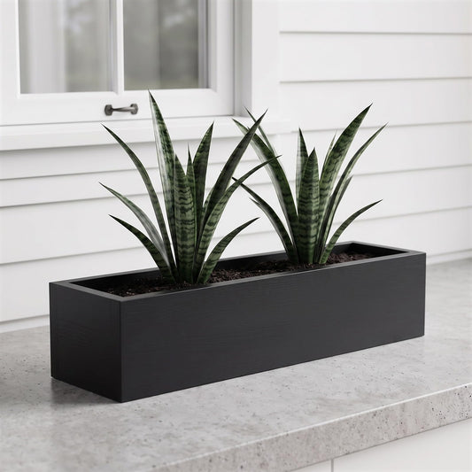 Novabright 24 Inch Wood Window Planter Box with L-Bracket,Black