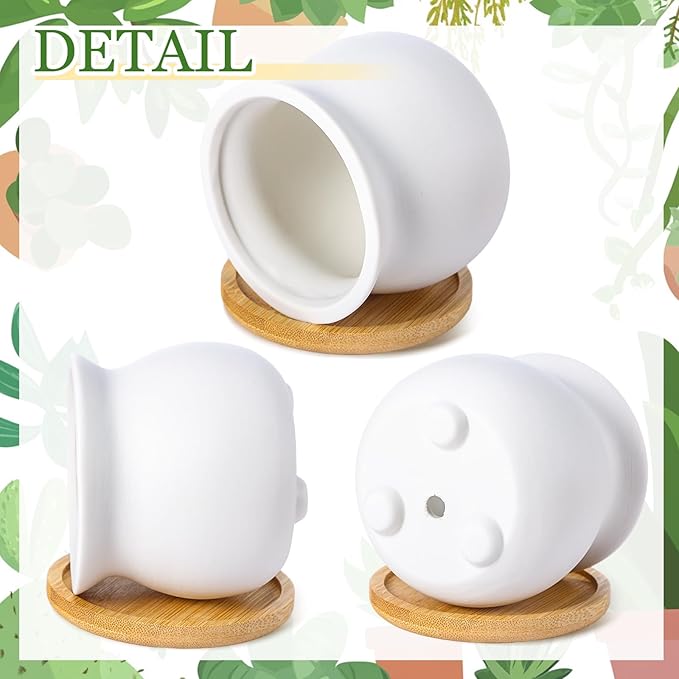 Remerry 18 Pcs 3.5 Inch DIY Ceramic Succulent Pots for Painting Figurines Paint Craft Kit Unpainted Ceramic Bisque Paintable Flowerpots with Drainage Hole Ready to Paint