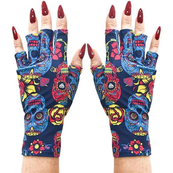 ManiGlovz - The Original UPF 50+ UV Light Protective Nail Gloves | Gel Manicure Gloves and Anti UV Fingerless Gloves for Women | Can be Used as Sun Protection Gloves for Driving | Hard Core Print