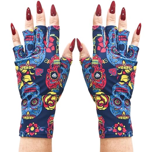 ManiGlovz - The Original UPF 50+ UV Light Protective Nail Gloves | Gel Manicure Gloves and Anti UV Fingerless Gloves for Women | Can be Used as Sun Protection Gloves for Driving | Hard Core Print