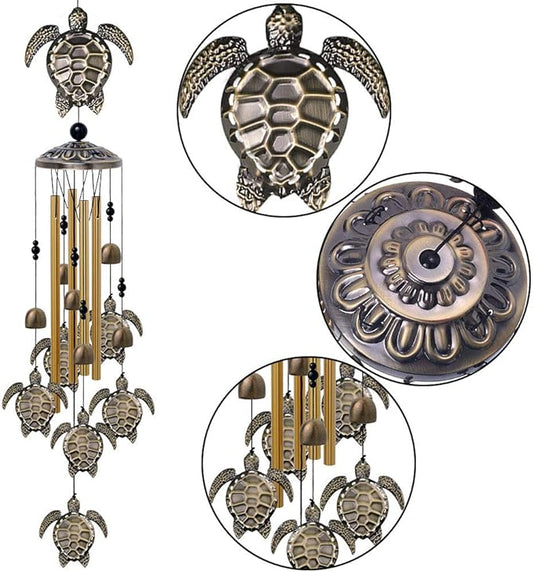 Garden Sea Turtle Wind Chimes Outdoor Decor - with 4 Tubes 6 Bells 7 Turtles Mobile Romantic Wind Catcher, Tortoise Wind Chime for Home, Xmas Mom Gifts, Festival, Balcony, Tree, Garden Decoration