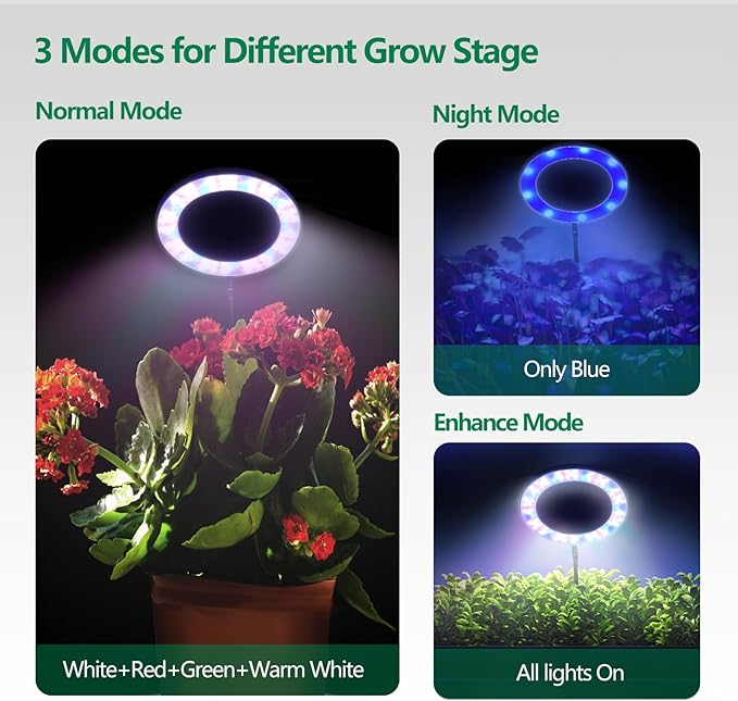 WaterRebirth 8 inch Grow Lights - Large Plant Light with 3 Timers, 10 Level Dimmable Brightness, Full Spectrum Lamp, Height Adjustable for Tall Plants