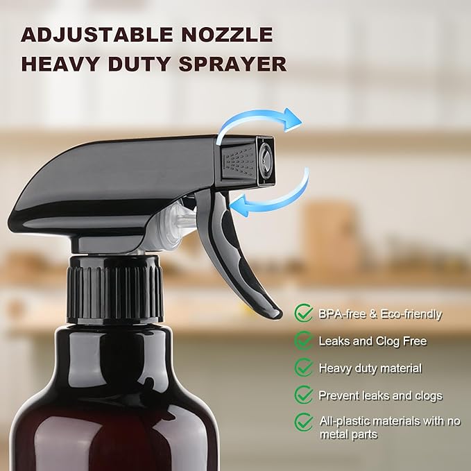 Spray Bottles 16.9oz Plastic Spray Bottle for Hair Mist/Stream Heavy Duty Empty Spray Bottles for Cleaning Solutions, Plants (16.9oz-Brown)