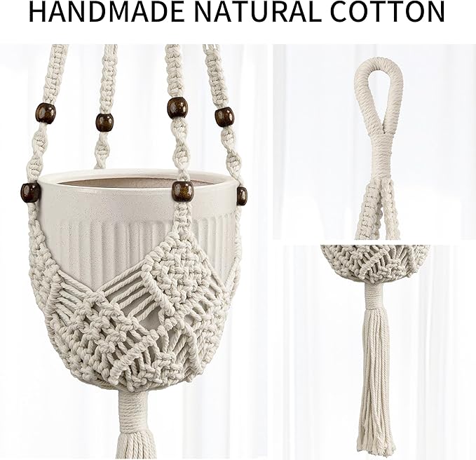 IDEEEPAN Macrame Plant Hanger - Fits 3 to 6 inches Pots for Indoor Outdoor, 35 Inch, Set of 2, Green (POTS NOT Included)