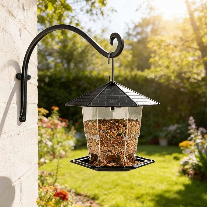 Lifyzoon Hanging Plant Brackets Outdoor - 4 Pack 12-Inch Hanging Bird Feeder Hangers, Black Metal Outdoor Wall Hooks for Heavy Plants, Birdhouse, Wind Chimes