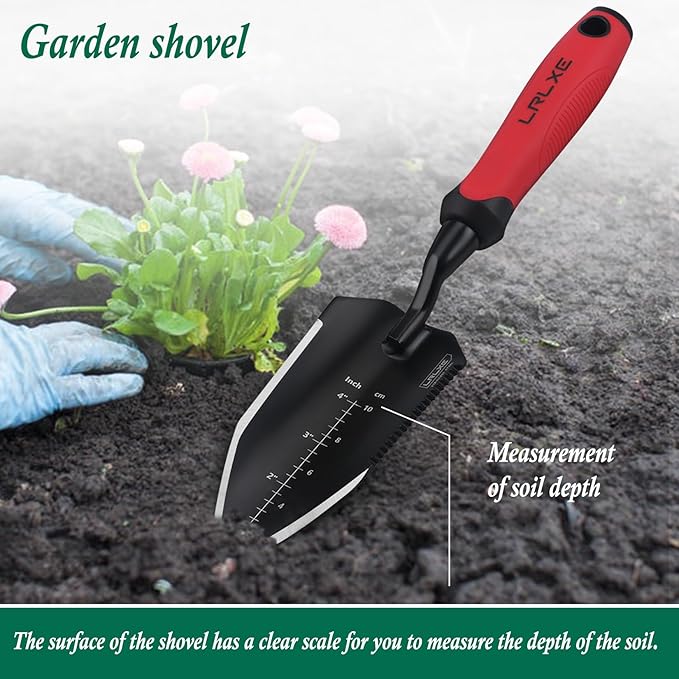 Garden Shovel-Heavy Duty Gardening Hand Trowel, Stainless Steel Garden Trowel with Rubberized Handle, Garden Tool for Soil Planting Digging Transplanting(Hand Trowel)