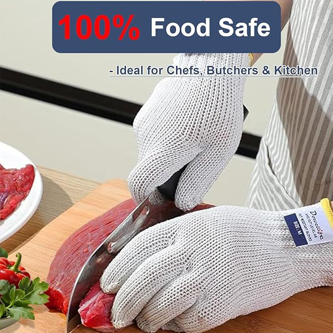 Dowellife Level 8 Reinforced Cut Resistant Gloves - Food Grade, Mandoline & Knife Safety Gloves for Meat Cutting, Oyster Shucking, Fish Filleting, Kitchen Slicing (X Large - 2 Pairs)