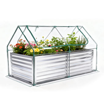 DUMOS Galvanized Raised Garden Bed with Cover, Clear, 6x3x2ft