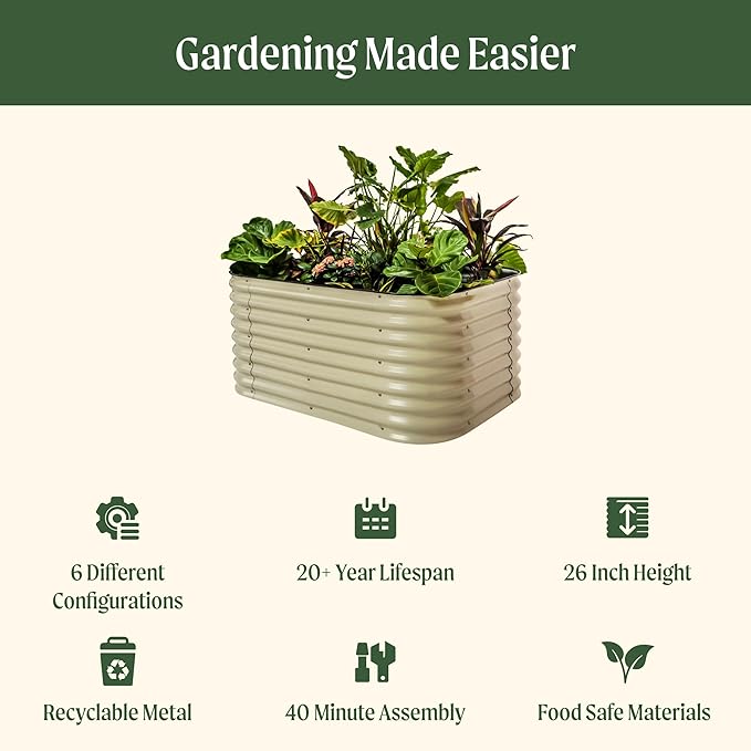 Vego garden 26" Extra Tall Raised Garden Bed Kits, 6 in 1 Modular Raised Planter Box for Vegetables Flowers Fruits Oval Metal Raised Garden-Modern Gray