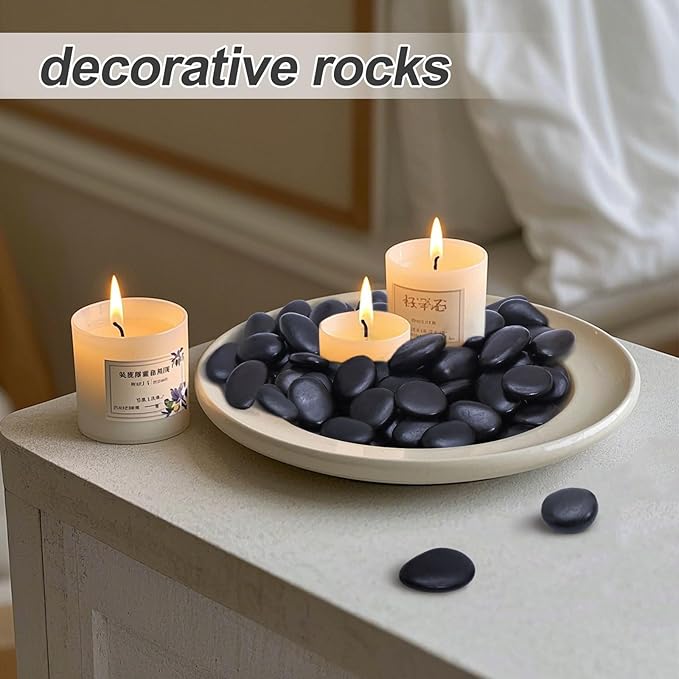 Calofulston 15LB Black Rock, Small River Stones Pebbles for Plants, Vases, Landscaping, Highly Polished Decorative Rocks, 1-1 3/4 Inch