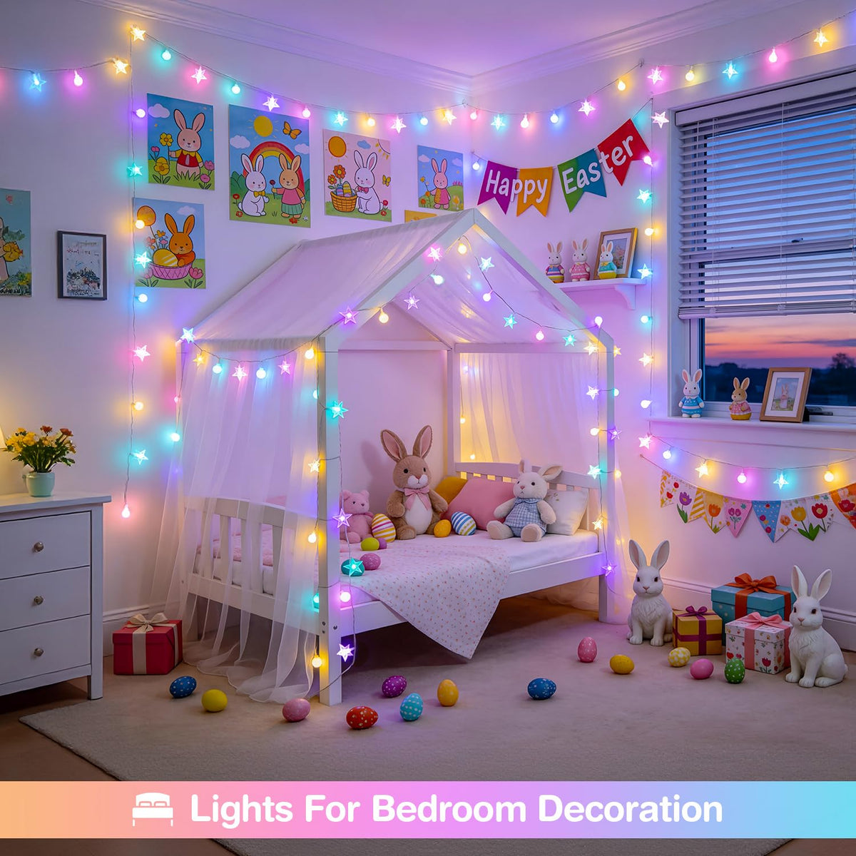 JMEXSUSS 100 LED Easter Lights String Globe Star, 33 FT, USB, Multicolor