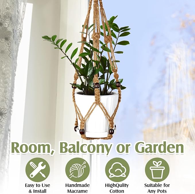 Hoteam 12 Pcs Macrame Plant Hangers Macrame Hanging Planters for Indoor Plants Handmade Boho Hanging Baskets Flower Pots Holder for Outdoor Home Wall Decor