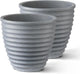 ARBORA 16" Ibiza Polyresin Indoor and Outdoor Planter with Stone Blend Concrete Gray Finish - Durable, Weatherproof, Lightweight, Large Plant Pot for Patio, Garden, Deck, Entryway - 2 Pack